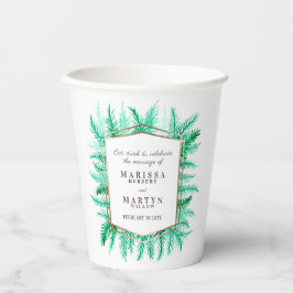 冬の緑の葉の水の色結婚の 紙コップ