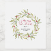 冬の緑の葉果実リースクリスマス ワインラベル (シングルラベル)