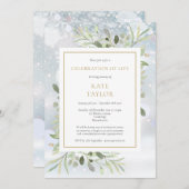 冬の緑の葬儀お祝い 招待状 (正面/裏面)