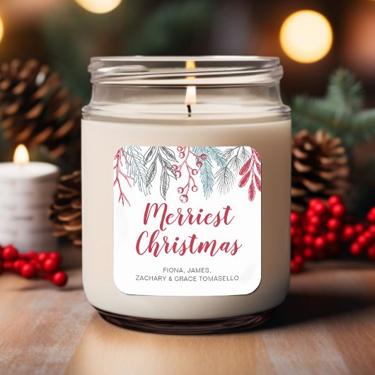 冬の緑の赤いスクリプメリート・クリスマス スクエアシール