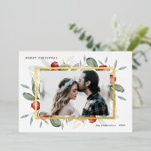冬の緑の赤い果実のホリデーフォイルカード 箔シーズンカード (立ち正面)