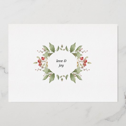 冬の緑の赤い果実のホリデーフォイルカード 箔シーズンカード (裏面)