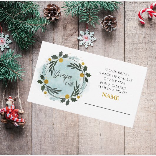 冬の緑の赤ちゃんシャワーおむつラッフル エンクロージャーカード