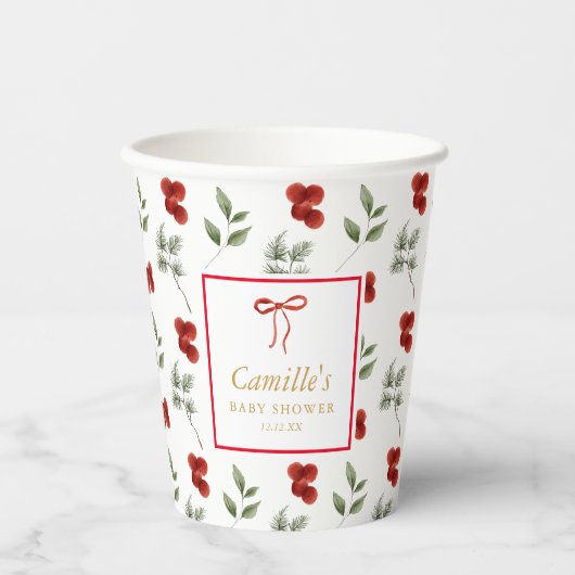 冬の緑の赤ちゃんシャワー 紙コップ (正面)