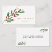 冬の緑の赤ベリークリスマスビジネス プレイスカード (正面/裏面)