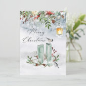 冬の緑の赤ベリーバードクリスマス シーズンカード (スタンド正面)