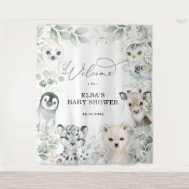 冬の緑の金のアークティック動物のベイビーウェルカム タペストリー