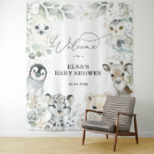 冬の緑の金のアークティック動物ベイビーウェルカム タペストリー (インサイチュ)