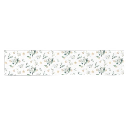 冬の緑の金ゴールドの雪のエレガント結晶 ショートテーブルランナー (横)