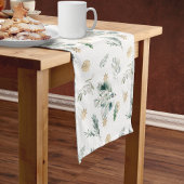 冬の緑の金ゴールドの雪のエレガント結晶 ショートテーブルランナー