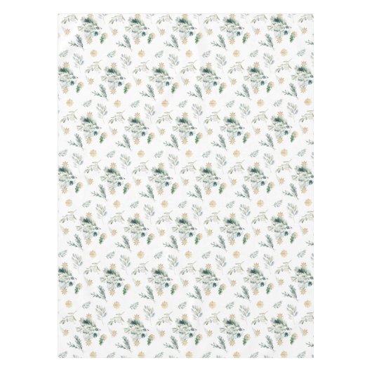 冬の緑の金ゴールドの雪のエレガント結晶 テーブルクロス (正面)