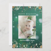 冬の緑の雪のぼけ写真 ホリデーカード (正面)