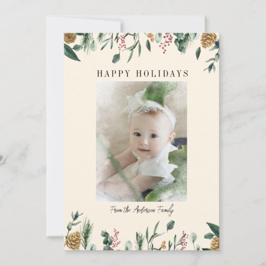 冬の緑の雪のオーバーレイ写真ホリデーカード シーズンカード (正面)