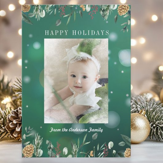 冬の緑の雪の《写真》ぼけ味フォトホリデーカード シーズンカード