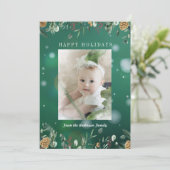 冬の緑の雪ボケ写真 ホリデーカード (スタンド正面)