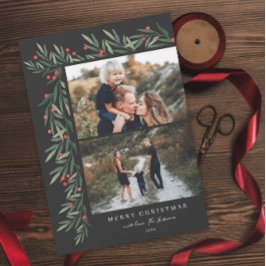 冬の緑の黒2写真クリスマス シーズンカード