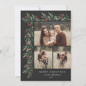 冬の緑の黒3写真クリスマス シーズンカード (正面)