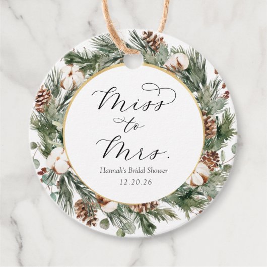 冬の緑の ブライダルシャワー エレガントなギフトタグ フェイバータグ (正面)