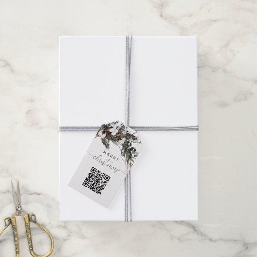 冬の緑のQRコードクリスマス ギフトタグ (より糸付き)