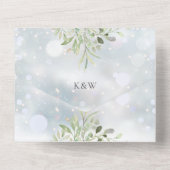 冬の緑のQRコードモノグラム結婚ズ オールインワン招待状 (裏面)