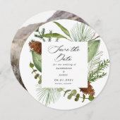 冬の緑エレガントは日付写真を保存 招待状 (正面/裏面)