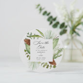 冬の緑エレガントは日付写真を保存 招待状 (スタンド正面)