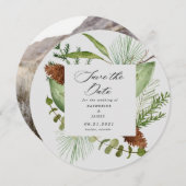 冬の緑エレガントは日付写真を保存 招待状 (正面/裏面)