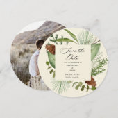 冬の緑エレガントは日付写真を保存 招待状 (正面/裏面)