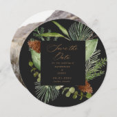 冬の緑エレガントは日付写真を保存 招待状 (正面/裏面)