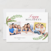 冬の緑ミニマル3 Photo Happy Holidays シーズンカード (正面)