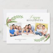 冬の緑ミニマル3 Photo Happy Holidays シーズンカード (正面)