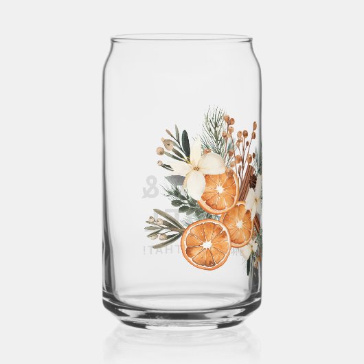 冬の緑結婚のカップ ガラス缶 (正面)