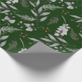 冬の緑葉の果実の水色 ラッピングペーパー (角)