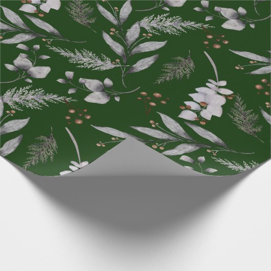 冬の緑葉の果実の水色 ラッピングペーパー (角)