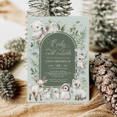 冬の緑豊かな北極の動物 ニュートラル ベビーシャワー 招待状