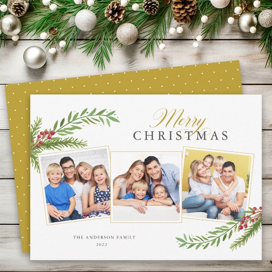 冬の緑3ミニマル写真メリークリスマス シーズンカード