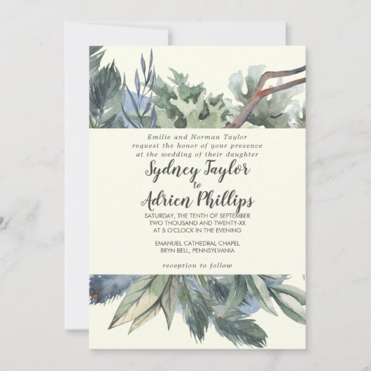 冬の緑 |アイボリーフォーマル結婚式招待状 招待状 (正面)