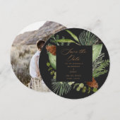 冬の緑 エレガントな セーブ・ザ・デート フォト 招待状 (正面/裏面)