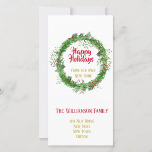 冬の緑 新しい家 ハッピーホリデー シーズンカード
