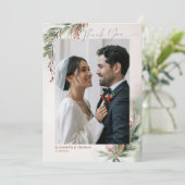 冬の緑 赤いクリスマスのおしゃれな写真ありがとうカード サンキューカード (スタンド正面)