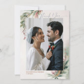 冬の緑 赤いクリスマスのおしゃれな写真ありがとう サンキューカード (正面)