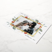 冬の緑 赤い実のホリデー フォイル カード (回転した状態)