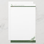 冬の緑+金ゴールド紙吹雪クリスマスホリデー 便箋 (正面/裏面)