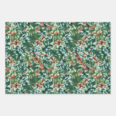 冬の緑、鐘とピネコーンクリスマス ラッピングペーパーシート (正面)