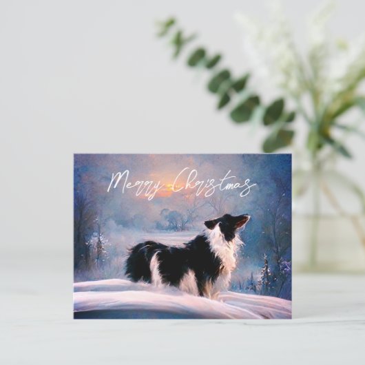 冬の縁ど雪の風景のクリスマスにコリー シーズンポストカード (スタンド正面)