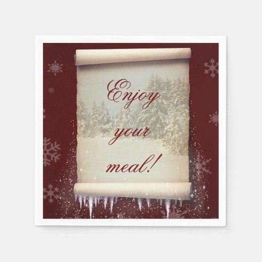 冬の羊皮紙のイラストレーション スタンダードカクテルナプキン (正面)