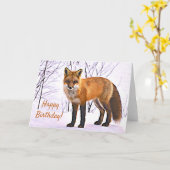 冬の美しいキツネ カード (黄色い花)