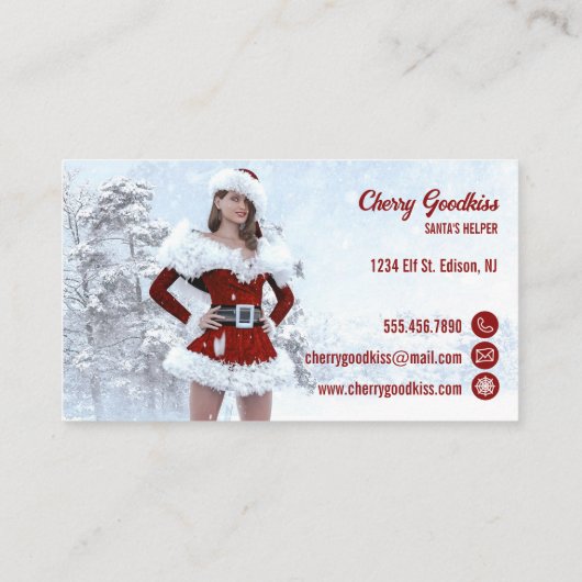 冬の美しいクリスマスの女性 名刺 (裏面)