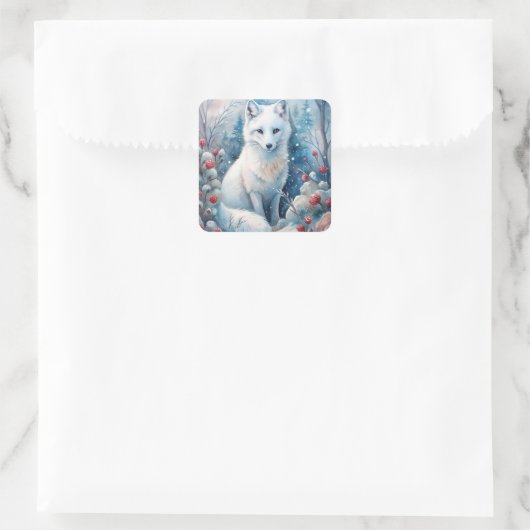 冬の美しい白いキツネ スクエアシール (バッグ)