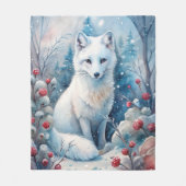 冬の美しい白いキツネ フリースブランケット (正面)